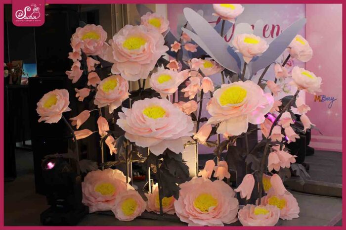 Dàn hoa mẫu đơn màu hồng