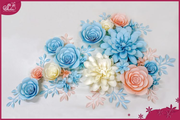 Cụm hoa trang trí tone Hồng Xanh
