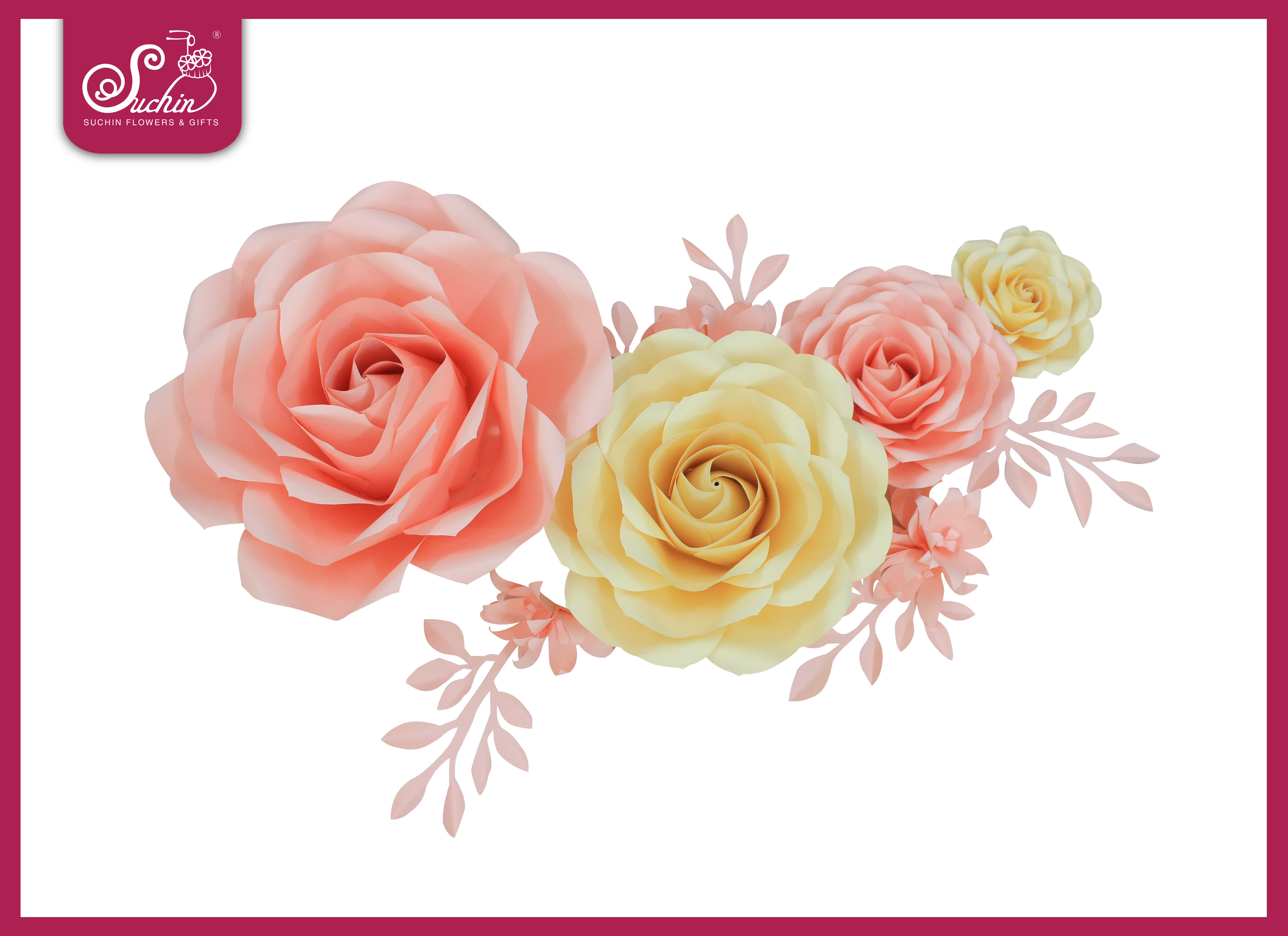 Set hoa giấy trang trí tone Hồng – Kem 04