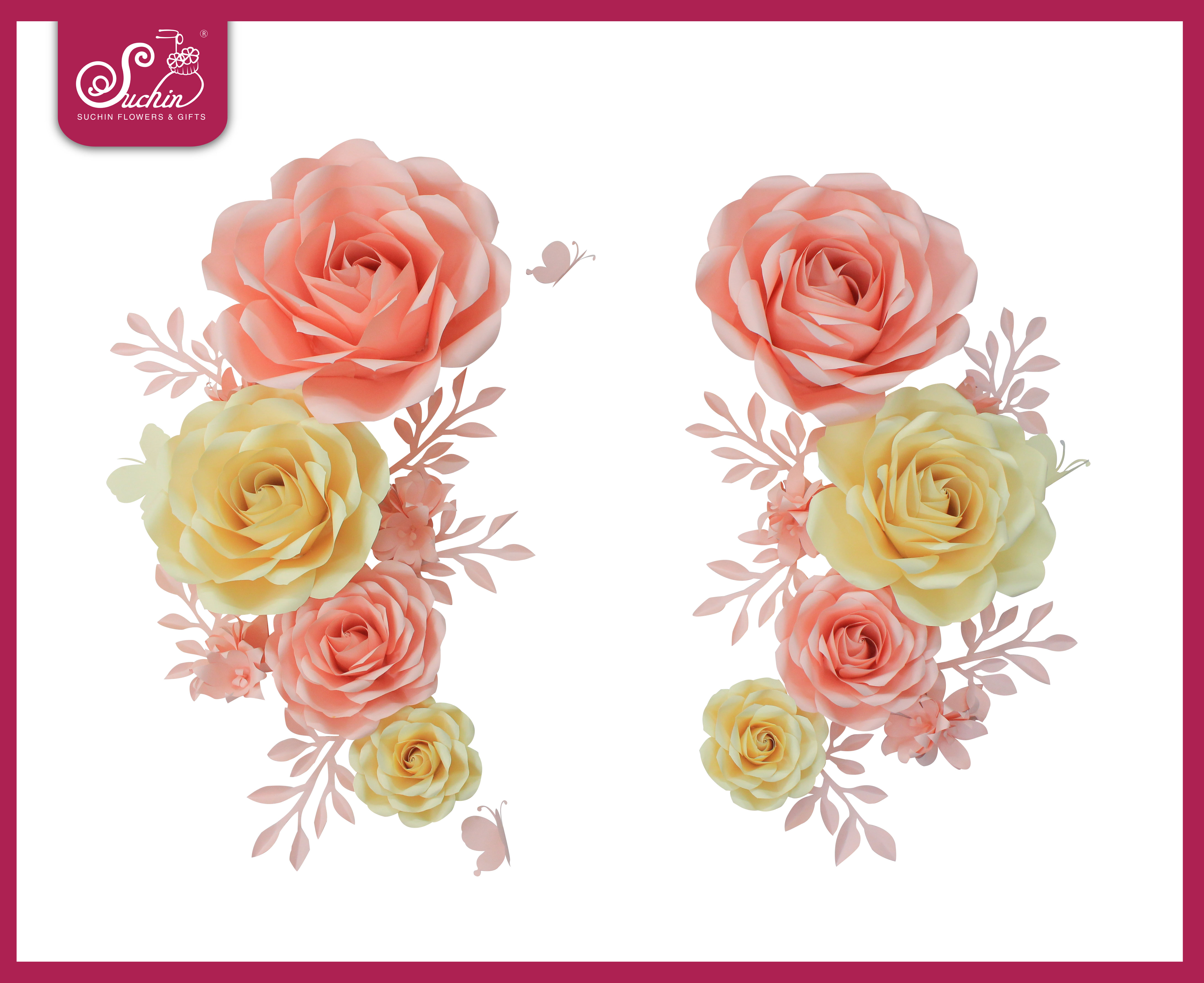 Set hoa giấy trang trí tone Hồng – Kem 02