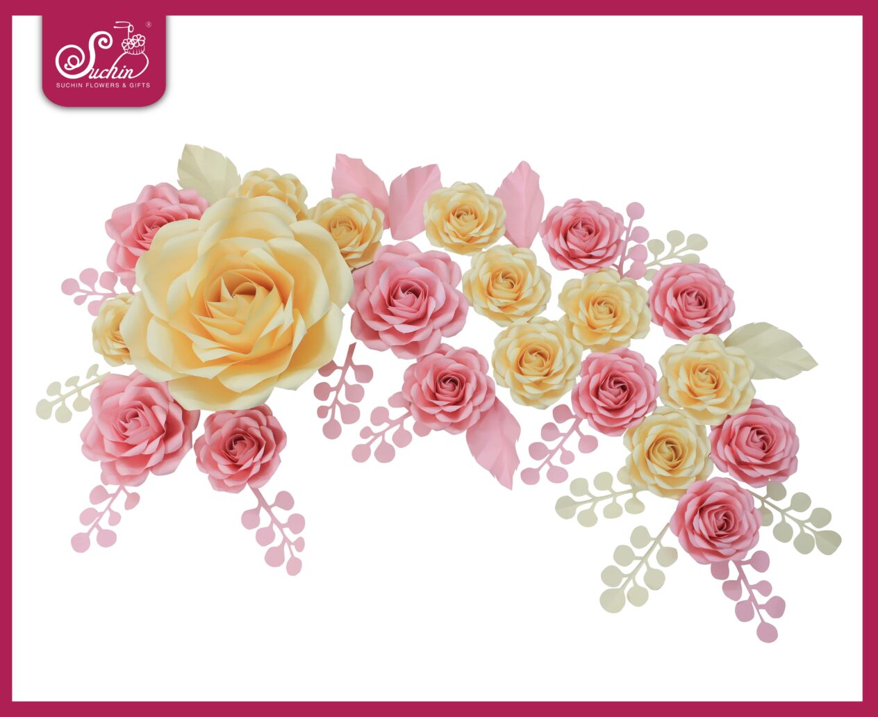 Set hoa giấy trang trí tone Hồng – Kem 01