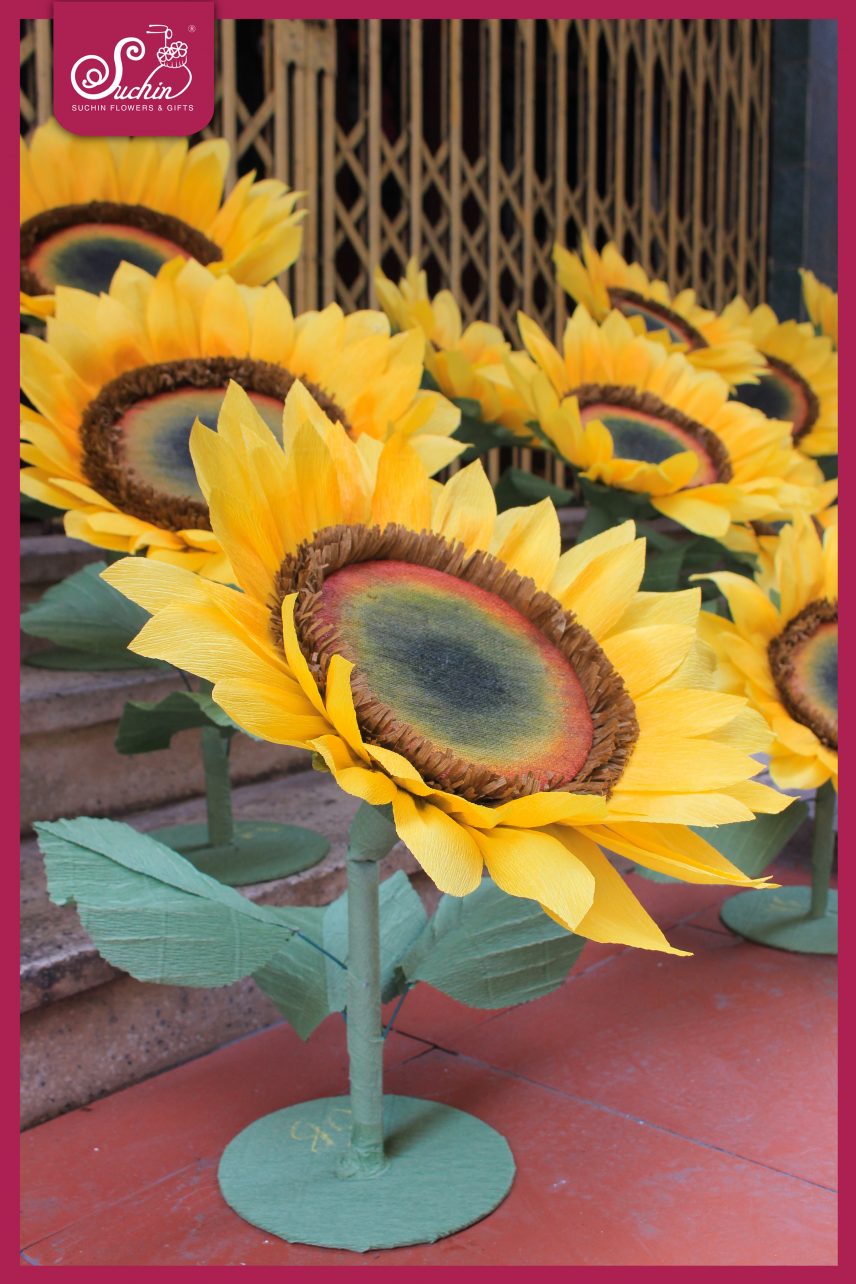 Cây hoa hướng dương chất liệu giấy nhún Ý cao cấp