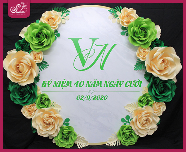 SET HOA GIẤY TRANG TRÍ TONE XANH KEM SANG TRỌNG