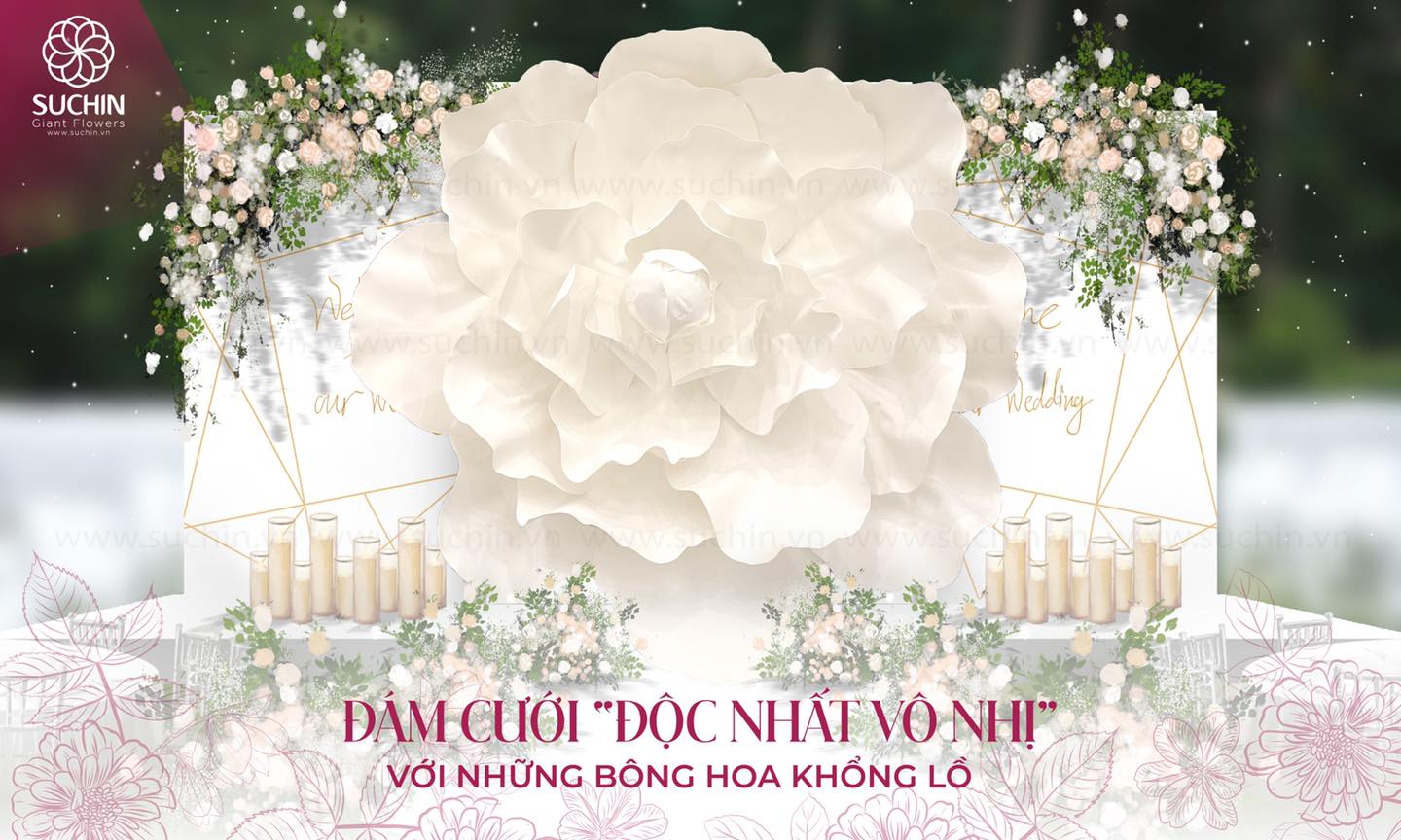 Ý tưởng mới biến hóa đám cưới trở nên độc nhất vô nhị với hoa khổng lồ!