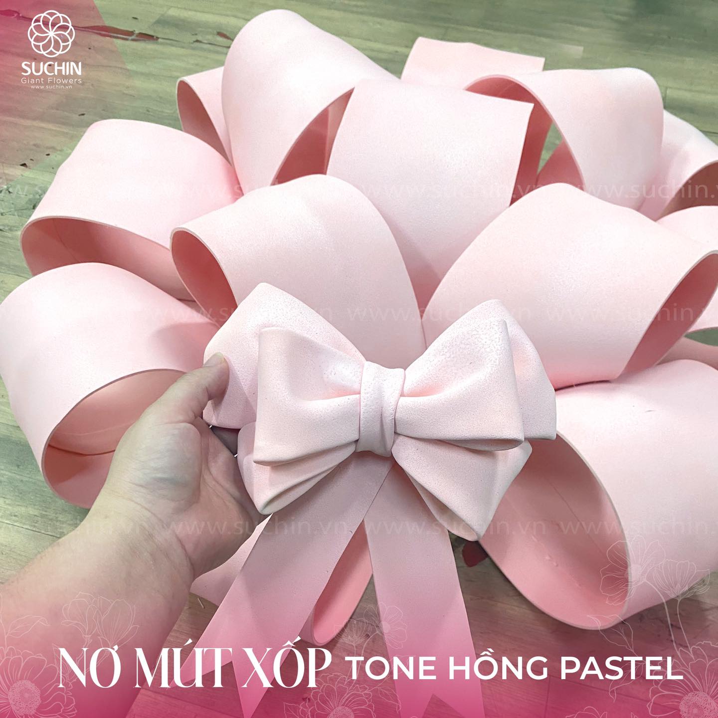 Nơ mút xốp tone hồng Pastel