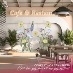 hoa khổng lồ trang trí quán cafe